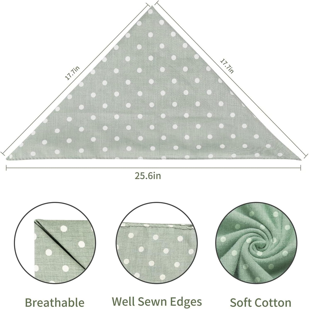 5-Piece Dog Bandanas, Washable Cotton Polka Dots, Reversible, Suitable for Small to Medium Dogs & Cats (Pink+Blue+Yellow+Purple+Green, 17.7 Inches)