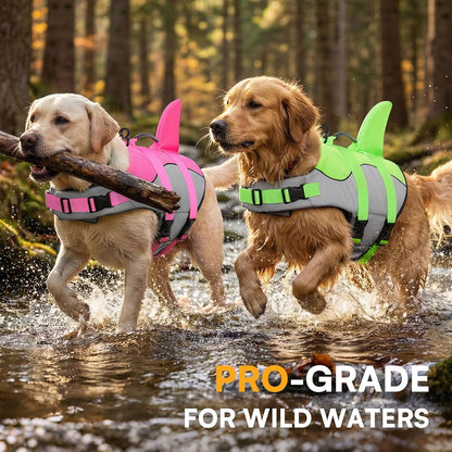 Dog Life Jacket Ripstop Shark Dog Safety Vest Adjustable Preserver with High Buoyancy and Durable Rescue Handle for Small,Medium,Large Dogs, Pink Shark X-Small